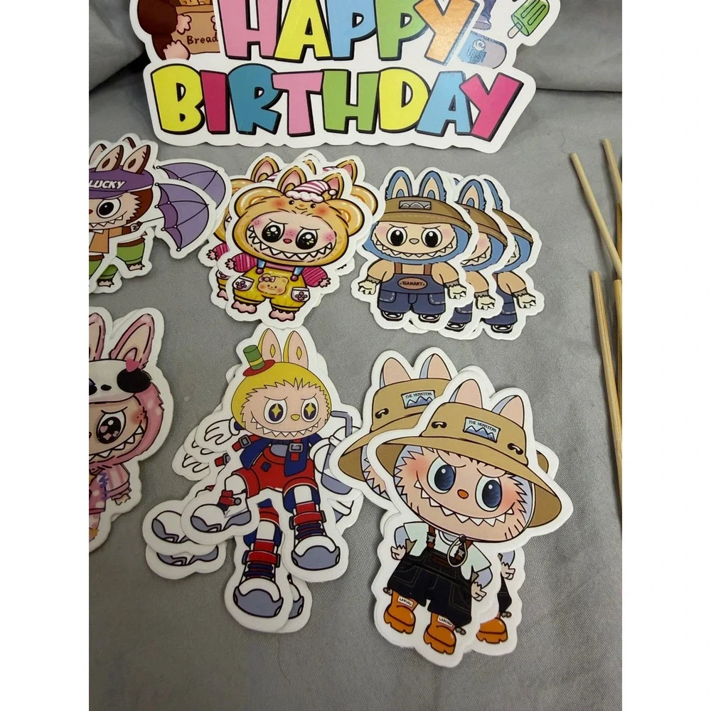 Labubu The Monsters Happy Birthday Cake Topper Set Pop Mart Inspired Decor